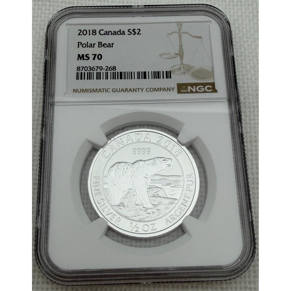 2018 Canada S$2 Polar Bear 1/2 oz Fine Silver Coin NGC MS 70 8703679-268